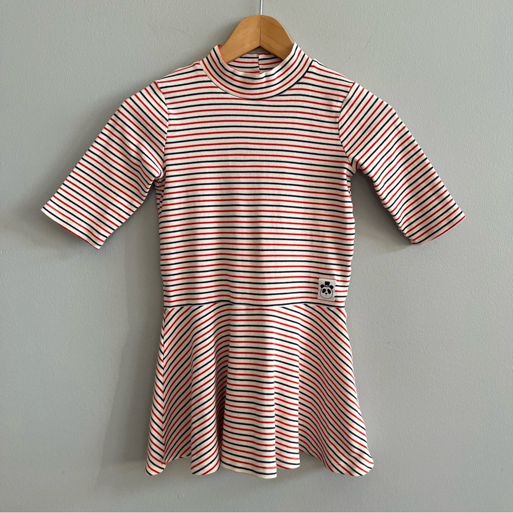 Mini Rodini Girls Striped Skater Dress Size 7-9 Year Twirl Preppy Dance Organic